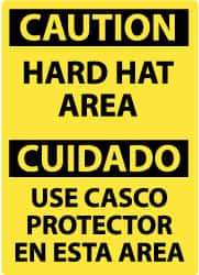 NMC - "Caution - Hard Hat Area", 14" Long x 10" Wide, Pressure-Sensitive Vinyl Safety Sign - Rectangle, 0.004" Thick, Use for Accident Prevention - USA Tool & Supply