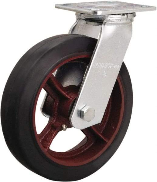Hamilton - 8" Diam x 2" Wide x 9-1/2" OAH Top Plate Mount Swivel Caster - Rubber Mold on Cast Iron, 500 Lb Capacity, Straight Roller Bearing, 4 x 4-1/2" Plate - USA Tool & Supply