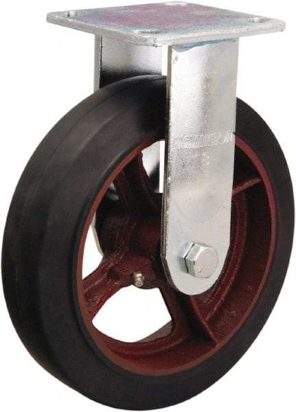 Hamilton - 8" Diam x 2" Wide x 9-1/2" OAH Top Plate Mount Rigid Caster - Rubber Mold on Cast Iron, 500 Lb Capacity, Straight Roller Bearing, 4 x 4-1/2" Plate - USA Tool & Supply