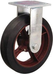 Hamilton - 8" Diam x 2" Wide x 9-1/2" OAH Top Plate Mount Rigid Caster - Rubber Mold on Cast Iron, 500 Lb Capacity, Straight Roller Bearing, 4 x 4-1/2" Plate - USA Tool & Supply