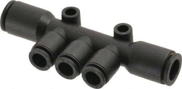 Legris - 8 x 6mm Outside Diam, Nylon Push-to-Connect Multiple Tee with Mounting Holes - 290 Max psi, Black - USA Tool & Supply