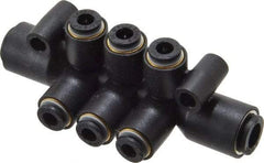 Legris - 1/4 x 5-32" Outside Diam, Nylon Push-to-Connect Tube Double Multiple Tee with Mounting Holes - 290 Max psi, Black - USA Tool & Supply