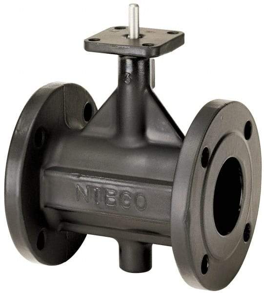 NIBCO - 10" Pipe, Flanged Butterfly Valve - Bare Stem Handle, Ductile Iron Body, Polyamide Seat, 285 WOG, EPDM Coated Ductile Iron Disc, Stainless Steel Stem - USA Tool & Supply