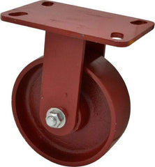Hamilton - 6" Diam x 2" Wide x 7-3/4" OAH Top Plate Mount Rigid Caster - Cast Iron, 1,400 Lb Capacity, Roller Bearing, 4-1/2 x 6-1/2" Plate - USA Tool & Supply