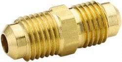 Parker - 7/8" Tube OD, 45° Brass Flared Tube Union - 1-1/4-12 UNF, Flare x Flare Ends - USA Tool & Supply