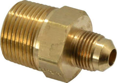 Parker - 3/8" Tube OD, 45° Brass Flared Tube Male Connector - 3/4-14 NPTF, Flare x MNPTF Ends - USA Tool & Supply