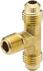 Parker - 1/8" Tube OD, 45° Brass Flared Tube Male Branch Tee - 1/8-27 NPTF, Flare x MNPTF Ends - USA Tool & Supply