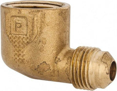 Parker - 3/8" Tube OD, 45° Brass Flared Tube Female Elbow - 1/2-14 NPTF, Flare x FNPTF Ends - USA Tool & Supply