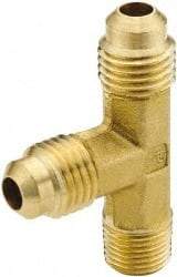 Parker - 3/8" Tube OD, 45° Brass Flared Tube Male Run Tee - 1/2-14 NPTF, Flare x MNPTF Ends - USA Tool & Supply