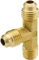 Parker - 3/8" Tube OD, 45° Brass Flared Tube Male Run Tee - 1/2-14 NPTF, Flare x MNPTF Ends - USA Tool & Supply