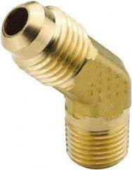 Parker - 3/8" Tube OD, 45° Brass Flared Tube Male 45° Elbow - 3/8-18 NPTF, Flare x MNPTF Ends - USA Tool & Supply