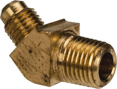 Parker - 1/4" Tube OD, 45° Brass Flared Tube Male 45° Elbow - 1/4-18 NPTF, Flare x MNPTF Ends - USA Tool & Supply