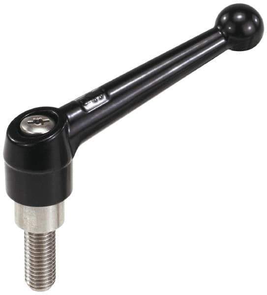 KIPP - 3/8-16, 0.83" Hub Diam, Zinc Die Cast (Stainless Steel Components) Threaded Stud Adjustable Clamping Lever - 2.36" Stud Length, 3.54" OAL, 2.26" High - USA Tool & Supply