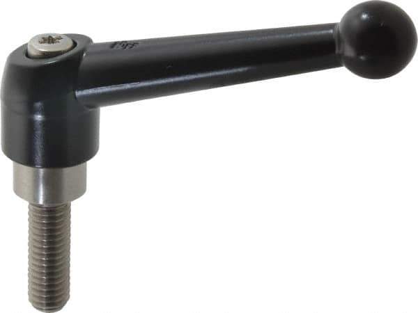 KIPP - 3/8-16, 0.83" Hub Diam, Zinc Die Cast (Stainless Steel Components) Threaded Stud Adjustable Clamping Lever - 1.18" Stud Length, 3.54" OAL, 2.26" High - USA Tool & Supply