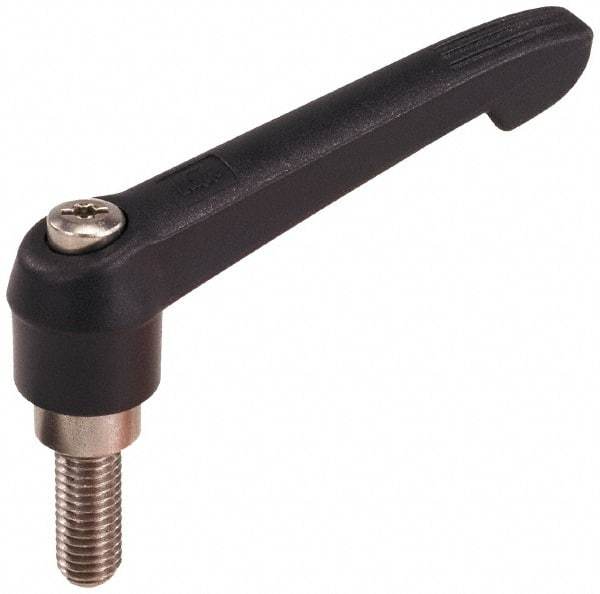 KIPP - M5 x 0.8, 13mm Hub Diam, Glass Fiber (Stainless Steel Components) Metric Threaded Stud Adjustable Clamping Lever - 25mm Stud Length, 47mm OAL, 30mm High - USA Tool & Supply