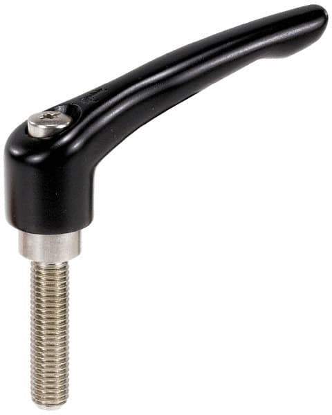 KIPP - M6 x 1.0, 13mm Hub Diam, Zinc Die Cast (Stainless Steel Components) Metric Threaded Stud Adjustable Clamping Lever - 30mm Stud Length, 47mm OAL, 31mm High - USA Tool & Supply