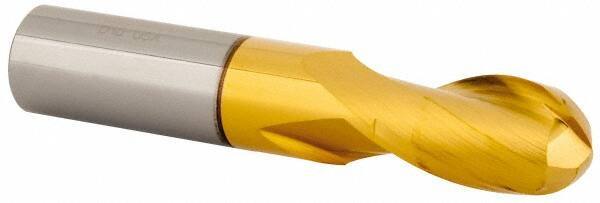 Kennametal - 3/8" Diam, 5/8" LOC, 2 Flute Solid Carbide Ball End Mill - TiN/TiCN/TiN Finish, Single End, 2" OAL, 3/8" Shank Diam, Spiral Flute - USA Tool & Supply