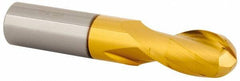 Kennametal - 3/8" Diam, 5/8" LOC, 2 Flute Solid Carbide Ball End Mill - TiN/TiCN/TiN Finish, Single End, 2" OAL, 3/8" Shank Diam, Spiral Flute - USA Tool & Supply