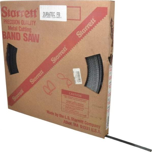 Starrett - 1/2" x 250' x 0.025" Carbon Steel Band Saw Blade Coil Stock - 10 TPI, Toothed Edge, Straight Form, Raker Set, Flexible Back, No Rake Angle, Constant Pitch, Contour Cutting - USA Tool & Supply