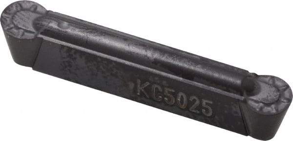 Kennametal - 125R GMN Grade KC5025, 3.18mm Cutting Width Carbide Grooving Insert - 2.7mm Max Depth of Cut, Neutral, 1/16" Corner Radius, TiAlN Finish - USA Tool & Supply