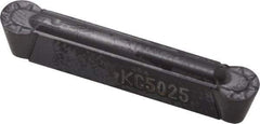 Kennametal - 125R GMN Grade KC5025, 3.18mm Cutting Width Carbide Grooving Insert - 2.7mm Max Depth of Cut, Neutral, 1/16" Corner Radius, TiAlN Finish - USA Tool & Supply