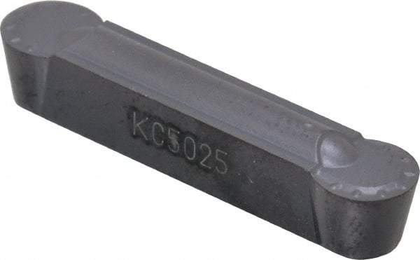 Kennametal - 250R GMN Grade KC5025, 6.35mm Cutting Width Carbide Grooving Insert - 5.2mm Max Depth of Cut, Neutral, 1/8" Corner Radius, TiAlN Finish - USA Tool & Supply