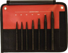 Mayhew - 7 Piece, 1/16 to 1/4", Center Punch Set - Hex Shank, Steel, Comes in Kit Bag - USA Tool & Supply