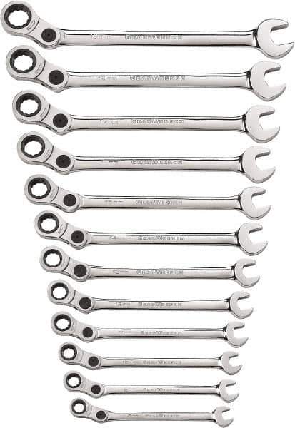 GearWrench - 12 Piece, 8mm to 19mm, 12 Point Combination Wrench Set - Metric Measurement Standard, Chrome Finish - USA Tool & Supply