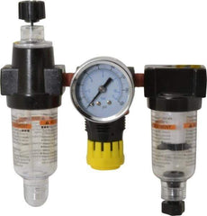 PRO-SOURCE - 1/8" NPT Port Miniature 3 Piece Filter-Regulator-Lubricator FRL Unit - Polycarbonate Bowl, 22 SCFM, 150 Max psi, 5.98" High, Manual Drain - USA Tool & Supply