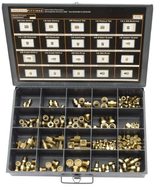 Cerro - 180 Piece, Compression Fitting Kit - 1/8 to 1/2 NPT, Mixed Tube Sizes - USA Tool & Supply