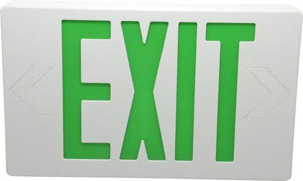 Mule - 1 Face, 5 Watt, White, Polycarbonate, LED, Illuminated Exit Sign - 120/277 VAC, Nickel Cadmium, Universal Mounted, 12 Inch Long x 1-1/2 Inch Wide x 7-1/2 Inch High - USA Tool & Supply