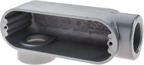 Thomas & Betts - LR Body, 1-1/4" Trade, IMC, Rigid Aluminum Conduit Body - Oval, 6-1/2" OAL, 32 cc Capacity, Gray - USA Tool & Supply