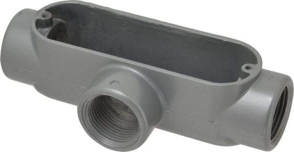 Thomas & Betts - T Body, 1" Trade, IMC, Rigid Aluminum Conduit Body - Oval, 5-15/16" OAL, 11.8 cc Capacity, Gray - USA Tool & Supply