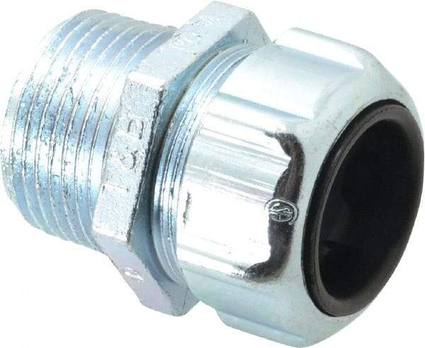 Thomas & Betts - 0.7 to 0.95" Cable Capacity, Liquidtight, Straight Strain Relief Cord Grip - 1 NPT Thread, 1-5/8" Long, Steel - USA Tool & Supply