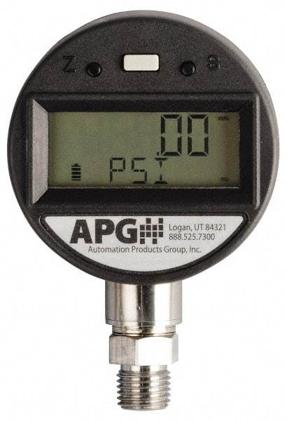 Made in USA - 2-1/2" Dial, 1/4 Thread, 0-5,000 Scale Range, Pressure Gauge - Lower Connection Mount, Accurate to 0.25% of Scale - USA Tool & Supply