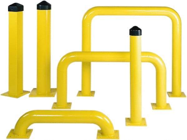 Eagle - 4-1/2" Diam x 24" High, Yellow Steel Bollard - 8" Wide x 8" Long Mounting Plate, 35 Lb - USA Tool & Supply