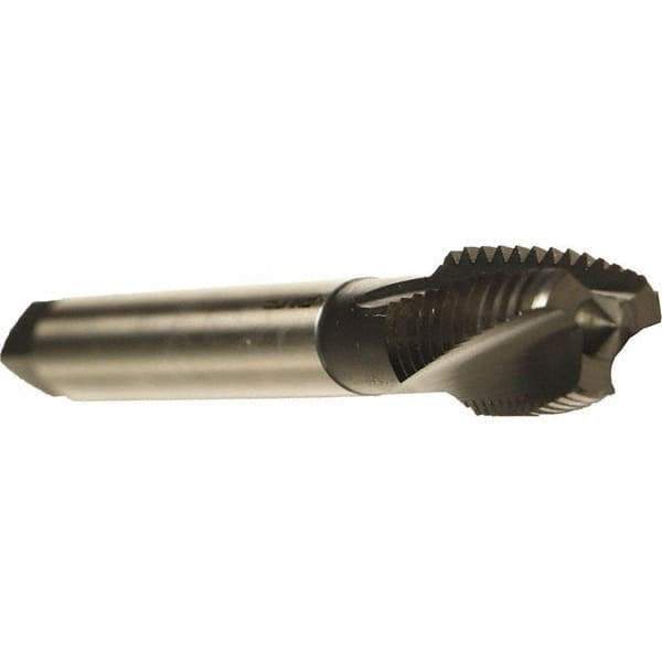 Emuge - 1/2-20 UNF 3 Flute 2BX Plug Spiral Flute Tap - Cobalt, Nitride Finish, 3-3/8" OAL, Left Hand Flute, Right Hand Thread - USA Tool & Supply