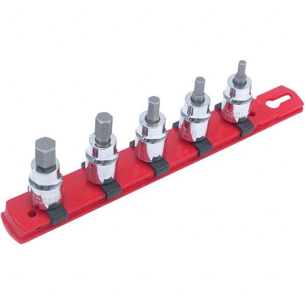 Wiha - 5 Piece 1/4" Drive Hex Bit Socket Set - 4 to 10mm Hex, Comes in Rail - USA Tool & Supply