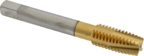 Accupro - 1/2-13 UNC, 4 Flute, TiN Finish, Powdered Metal Spiral Point Tap - Plug Chamfer, Right Hand Thread, 3-3/8" OAL, 3B Class of Fit - Exact Industrial Supply