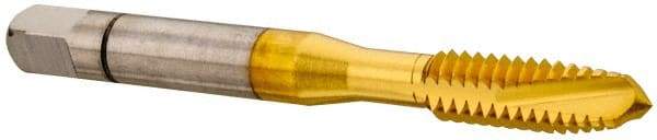 Accupro - 1/4-20 UNC, 3 Flute, TiN Finish, Powdered Metal Spiral Point Tap - Plug Chamfer, Right Hand Thread, 2-1/2" OAL, 3B Class of Fit - Exact Industrial Supply