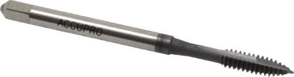 Accupro - #6-32 UNC, 2 Flute, TiCN Finish, Powdered Metal Spiral Point Tap - Plug Chamfer, Right Hand Thread, 2" OAL, 3B Class of Fit - Exact Industrial Supply