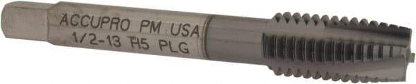 Accupro - 1/2-13 UNC, 3 Flute, TiCN Finish, Powdered Metal Spiral Point Tap - Plug Chamfer, Right Hand Thread, 3-3/8" OAL, 2B Class of Fit - Exact Industrial Supply