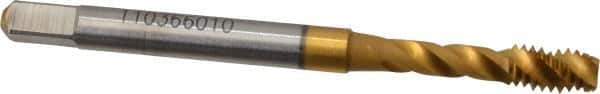 Accupro - #8-32 UNC 3 Flute 3B Modified Bottoming Spiral Flute Tap - Powdered Metal, TiN Finish, 2-1/8" OAL, Right Hand Flute, Right Hand Thread, H2 - USA Tool & Supply