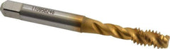 Accupro - 1/4-20 UNC 3 Flute 2B Modified Bottoming Spiral Flute Tap - Powdered Metal, TiN Finish, 2-1/2" OAL, Right Hand Flute, Right Hand Thread, H5 - Exact Industrial Supply