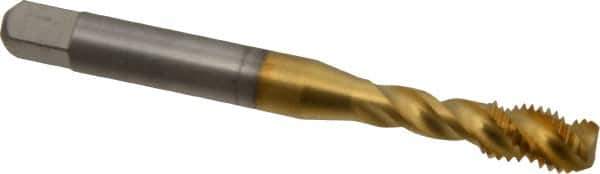 Accupro - 1/4-28 UNF 3 Flute 3B Modified Bottoming Spiral Flute Tap - Powdered Metal, TiN Finish, 2-1/2" OAL, Right Hand Flute, Right Hand Thread, H3 - USA Tool & Supply