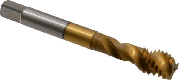 Accupro - 7/16-14 UNC 3 Flute Modified Bottoming Spiral Flute Tap - Powdered Metal, TiN Finish, 3-5/32" OAL, Right Hand Flute, Right Hand Thread, H3 - USA Tool & Supply