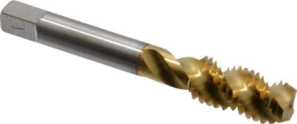 Accupro - 1/2-13 UNC 3 Flute 2B Modified Bottoming Spiral Flute Tap - Powdered Metal, TiN Finish, 3-3/8" OAL, Right Hand Flute, Right Hand Thread, H5 - USA Tool & Supply