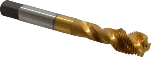 Accupro - 1/2-20 UNF 3 Flute 2B Modified Bottoming Spiral Flute Tap - Powdered Metal, TiN Finish, 3-3/8" OAL, Right Hand Flute, Right Hand Thread, H5 - USA Tool & Supply