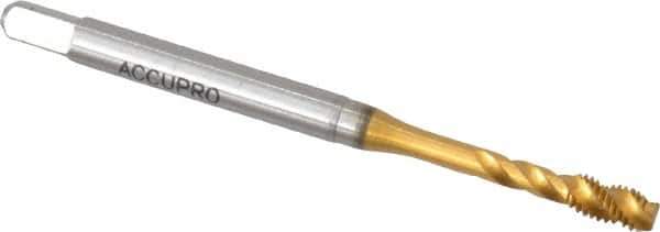 Accupro - M3x0.50 Metric Coarse 3 Flute 6H Modified Bottoming Spiral Flute Tap - Powdered Metal, TiN Finish, 1-15/16" OAL, Right Hand Flute, Right Hand Thread, D3 - USA Tool & Supply