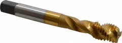 Accupro - M12x1.75 Metric Coarse 3 Flute 6H Modified Bottoming Spiral Flute Tap - Powdered Metal, TiN Finish, 3-3/8" OAL, Right Hand Flute, Right Hand Thread, D6 - Exact Industrial Supply